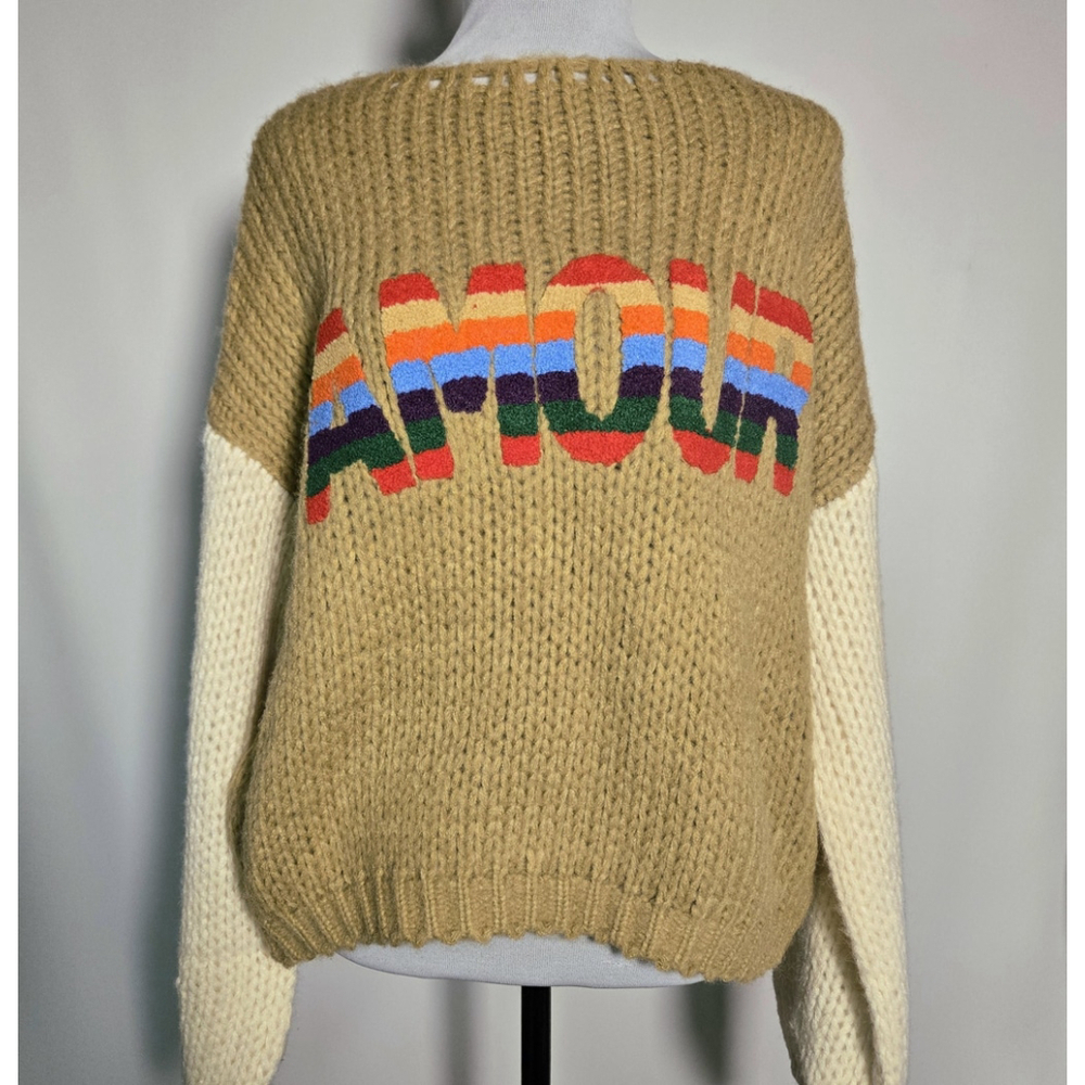 Davi & Dani Amour Chunky Knit Sweater Rainbow Embroidered Pride Love Medium NWT - Picture 2 of 8